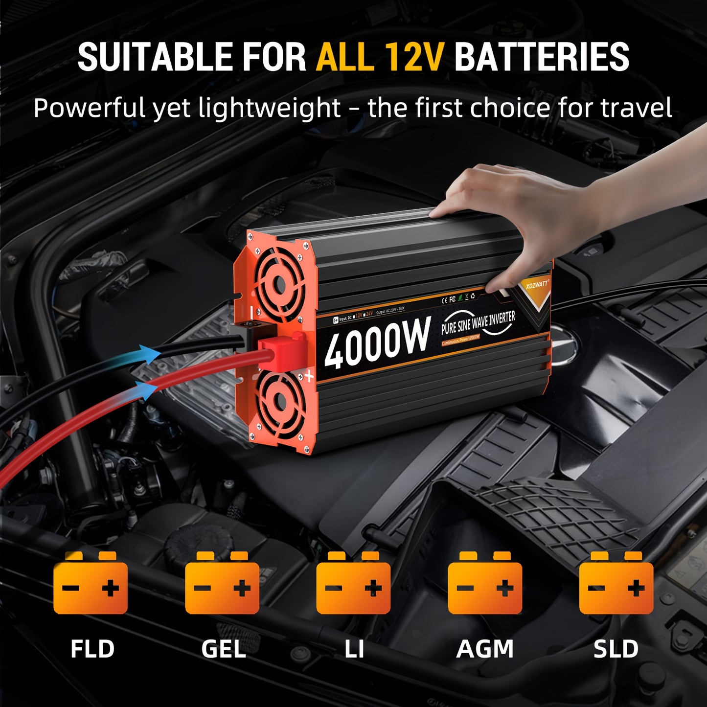 Stroomomvormer – Spanningsomvormer – Power Inverter – DC-AC Omvormer – 12V 24V 36V – 4000W Piekvermogen – LCD Display & Afstandsbediening