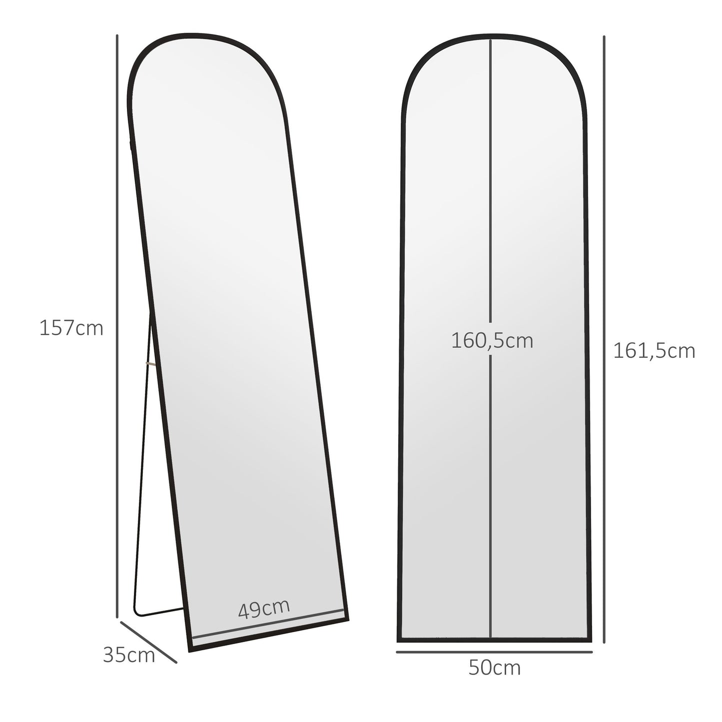 Full Body Spiegel – Vloerspiegel – Staande Spiegel – Grote Spiegel – Zwarte Spiegel – Slank Zwart Frame – 50x161,5 cm Groot