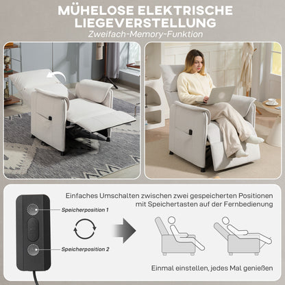 Elektrische Relaxfauteuil – Ligstoel – Relaxstoel – Verstelbare Stoel – Fauteuil – Velvet-achtige Bekleding – Afstandsbediening – Compact 80x83x104 cm – Crème