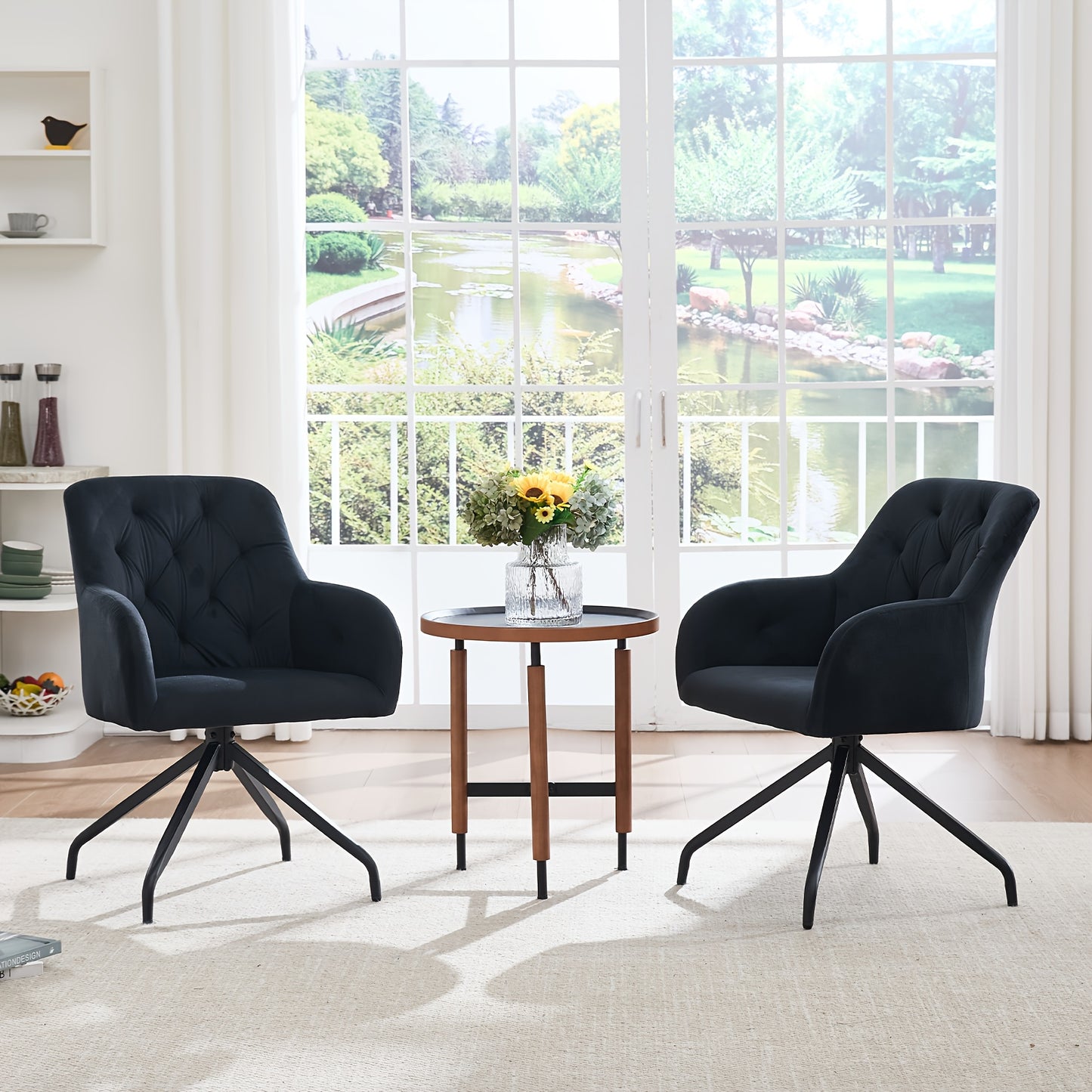 Draaifauteuil – Loungefauteuil – Relaxzetel – Accentstoel – Tweedelige Set Olijfgroen – 360° Draaibaar – Fluweelzachte Bekleding – Stevig Metalen Frame