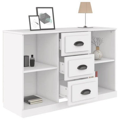 Modern White Sideboard with Drawers & Shelves - 106.68cm Wide, 35.56cm Deep, 66.04cm Tall Storage Cabinet for Living Room, Bedroom, Office - Minimalist Design, Hardwood Construction, No Assembly Required, Sideboard Cabinet, B