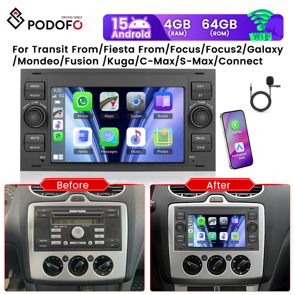 Android Autoradio – Auto Multimedia Systeem – Navigatiesysteem – Touchscreen Radio – Bluetooth Carplay Android Auto – 7 Inch Glas Touchscreen – 4GB+64GB Geheugen