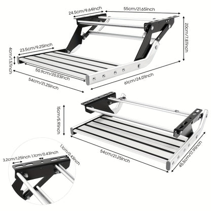 Instaptrap Camper – Opvouwbare Trap – Caravan Trap – Bus Instap – Enkele Trede – Aluminium Legering – Antislip Voetplaat – Draagkracht 150 kg – Zilver