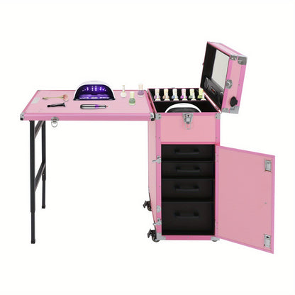 Make-up Tafel – Kaptafel – Make-up Organizer – Vanity Tafel – Schminktisch – Roze – Duurzaam ABS Materiaal – Inklapbaar Met Wachtwoordslot