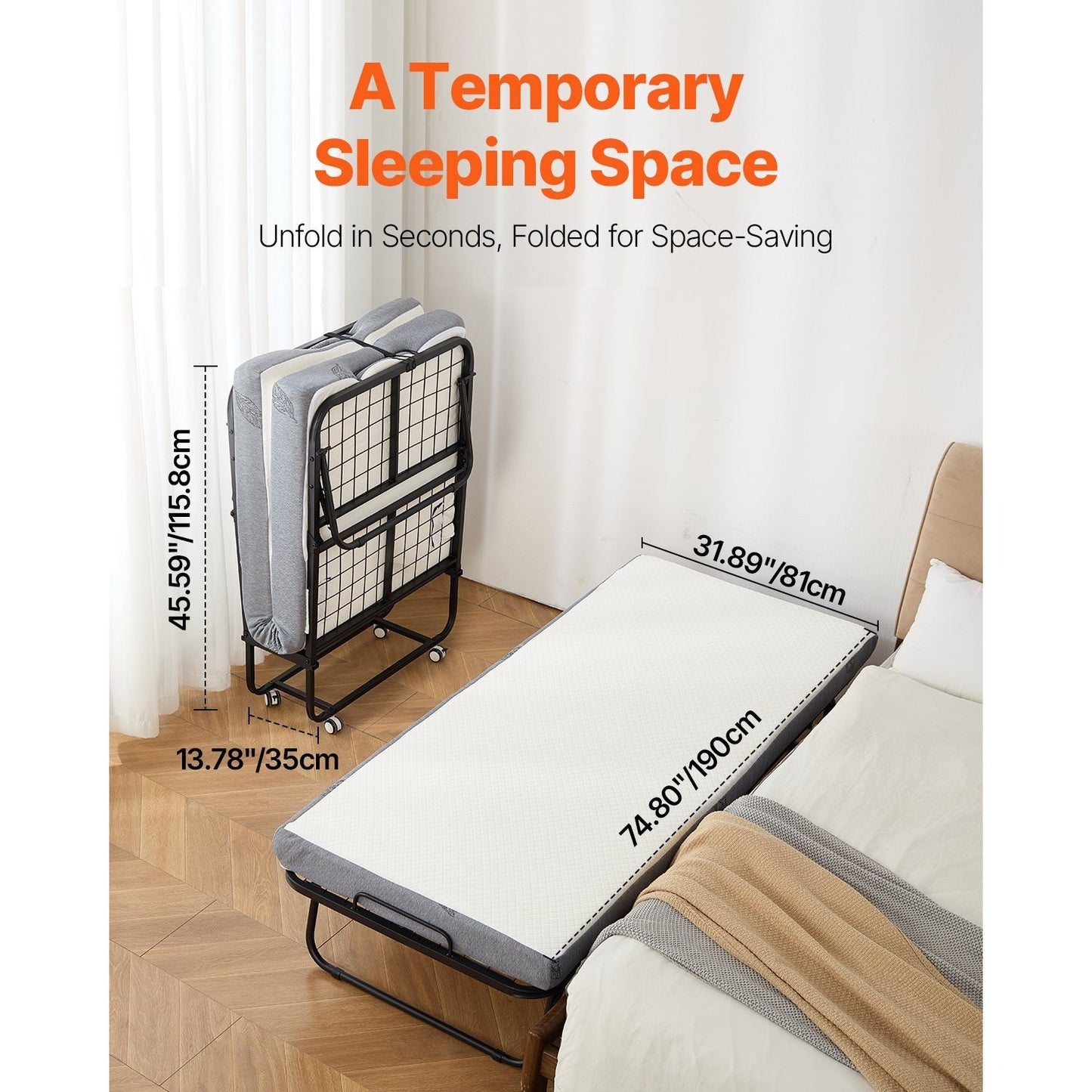 Opvouwbed – Vouwbed – Opklapbed – Logeerbed – Inklapbaar Bed – Met 12,5 cm Schuimmatras – Draagvermogen Tot 135 kg