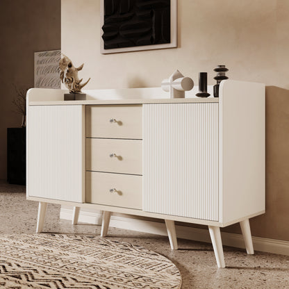 Dressoir – Sidetable – Opbergkast – Wandmeubel – Ladekast – Modern Design – Houtnerf Finish – 117,5 cm Breed – Drie Lades Met Verstelbare Planken