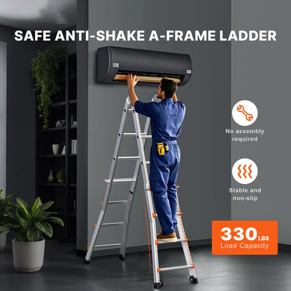 Telescopische A-Frame Ladder – Uitschuifbare Ladder – Opvouwbare Ladder – Werkplatform – Aluminium Ladder – Tot 5,99 Meter Hoogte – Verstelbaar Met Vergrendelde Treden