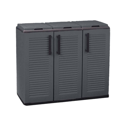 Arko Trash Can, Waste Bin, Sorting Bin with 3 Doors, 100% Made in Italy, 102x37x84 cm, Gray and Black, Striped Finish