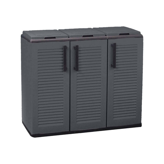 Arko Trash Can, Waste Bin, Sorting Bin with 3 Doors, 100% Made in Italy, 102x37x84 cm, Gray and Black, Striped Finish