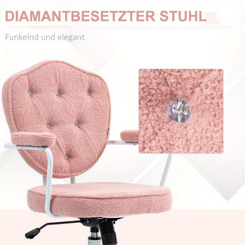 Bureaustoel – Bureaustoel Ergonomisch – Werkstoel – Computerstoel – Kantoorstoel – Verstelbare Hoogte – Teddy Fleece Bekleding Roze