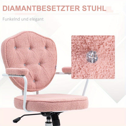 Bureaustoel – Bureaustoel Ergonomisch – Werkstoel – Computerstoel – Kantoorstoel – Verstelbare Hoogte – Teddy Fleece Bekleding Roze