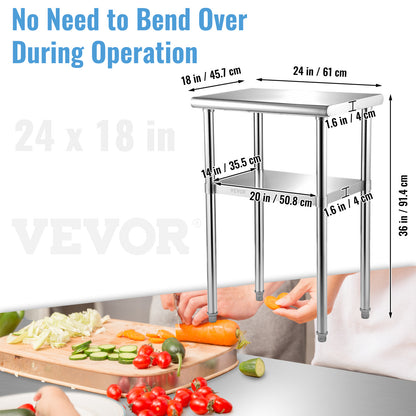 RVS Werktafel – Roestvrijstalen Werkbank – Metalen Werktafel – Keukentafel – Werkbank Garage – 61x46x91 cm – 272 kg Draagvermogen – Verstelbare Onderplank & Poten