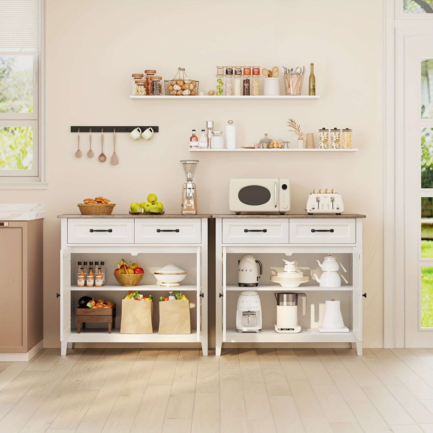 Dressoir – Buffetkast – Opbergkast – Keukenkast – Sideboard – Ruim Met Lade En Verstelbare Plank – Hardhouten Grijs