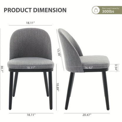 Set van 2 Eetkamerstoelen – Moderne Stoelen – Design Stoelen – Keukenstoelen – Stoel Zonder Armleuning – Hoog Rugleuning Design – MDF Met Houten Poten – Comfortabele Gevoerde Zitting Grijs
