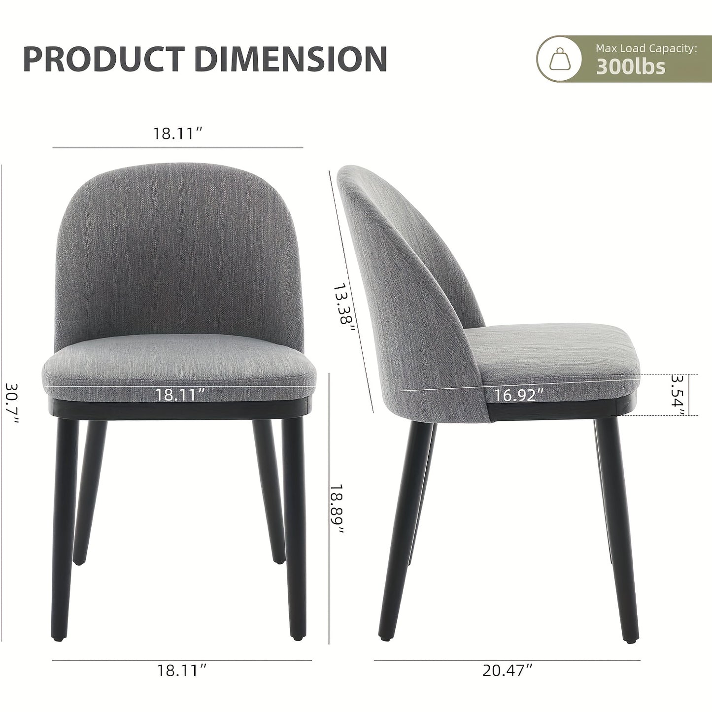 Set of 2 Modern Dining Chairs - Heavy-Duty MDF & Wood Legs, High Back Design with Deep Seat Cushioned - Elegant Contemporary Kitchen/Restaurant Chairs for Home, Office, or Commercial Use - Easy-Clean Fabric Upholstery, Home D