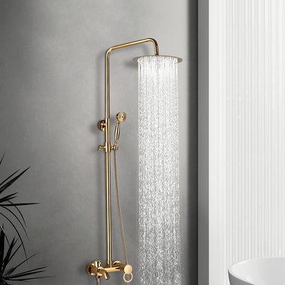 CNCEST Luxury Golden Shower Set with Handheld Spray & 20cm Rain Shower Head - Adjustable Height 31.5-46 Inch Wall-Mounted Brass & Stainless Steel Bathroom Faucet System, Modern Circular Design for Home & Hotel Bathrooms, Comp