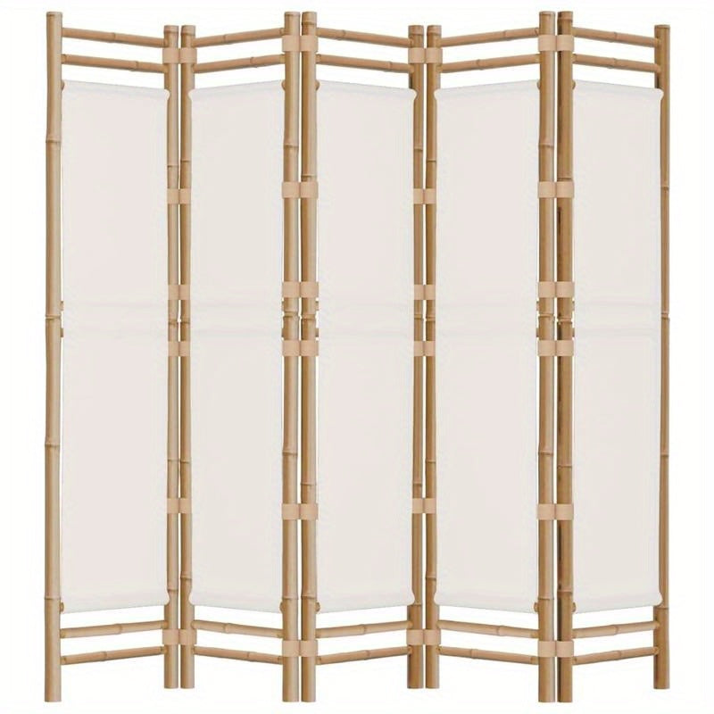 Bamboescherm – Vouwdeur – Tuinscherm – Kamerscherm – Scheidingswand – Crèmekleurig Canvas – 200 cm Breed – Natuurlijk Bamboe & Stevig Canvas