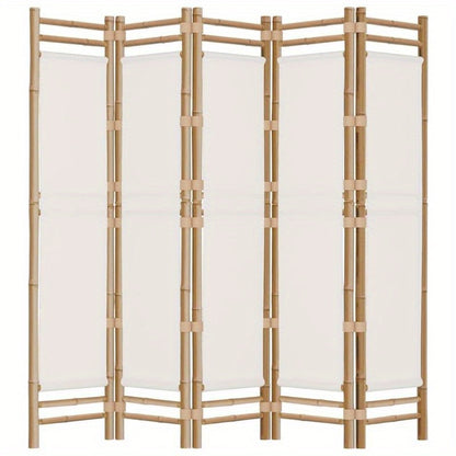Bamboescherm – Vouwdeur – Tuinscherm – Kamerscherm – Scheidingswand – Crèmekleurig Canvas – 200 cm Breed – Natuurlijk Bamboe & Stevig Canvas