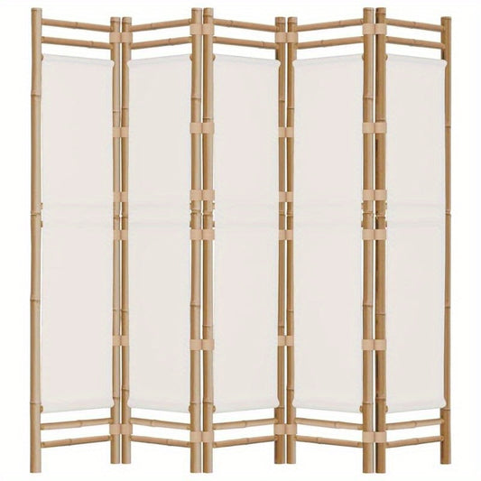 Bamboescherm – Vouwdeur – Tuinscherm – Kamerscherm – Scheidingswand – Crèmekleurig Canvas – 200 cm Breed – Natuurlijk Bamboe & Stevig Canvas
