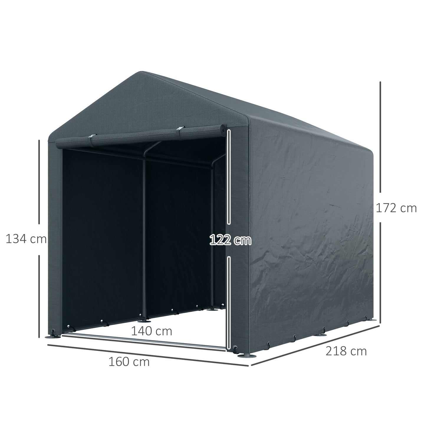 Tuinhuis – Tuinschuur – Berging – Tuinkast – Fietsenberging – RVS Metalen Frame – Ruim 160x218x172 cm – Donkergrijs
