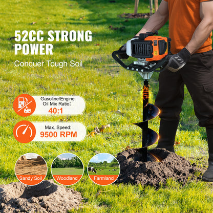 Grondboor – Paalboor – Boor – Tuinboor – Gatenboor – 52cc Benzinemotor – 8 Inch Gelegeerd Staal Boorbit