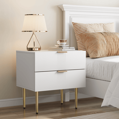 Nachtkastje – Bedside Table – Nachtkast – Bijzettafel – Opberglade – Modern Design – 2 Lades – Stevige Metalen Poten – Compact 53x41,5 cm