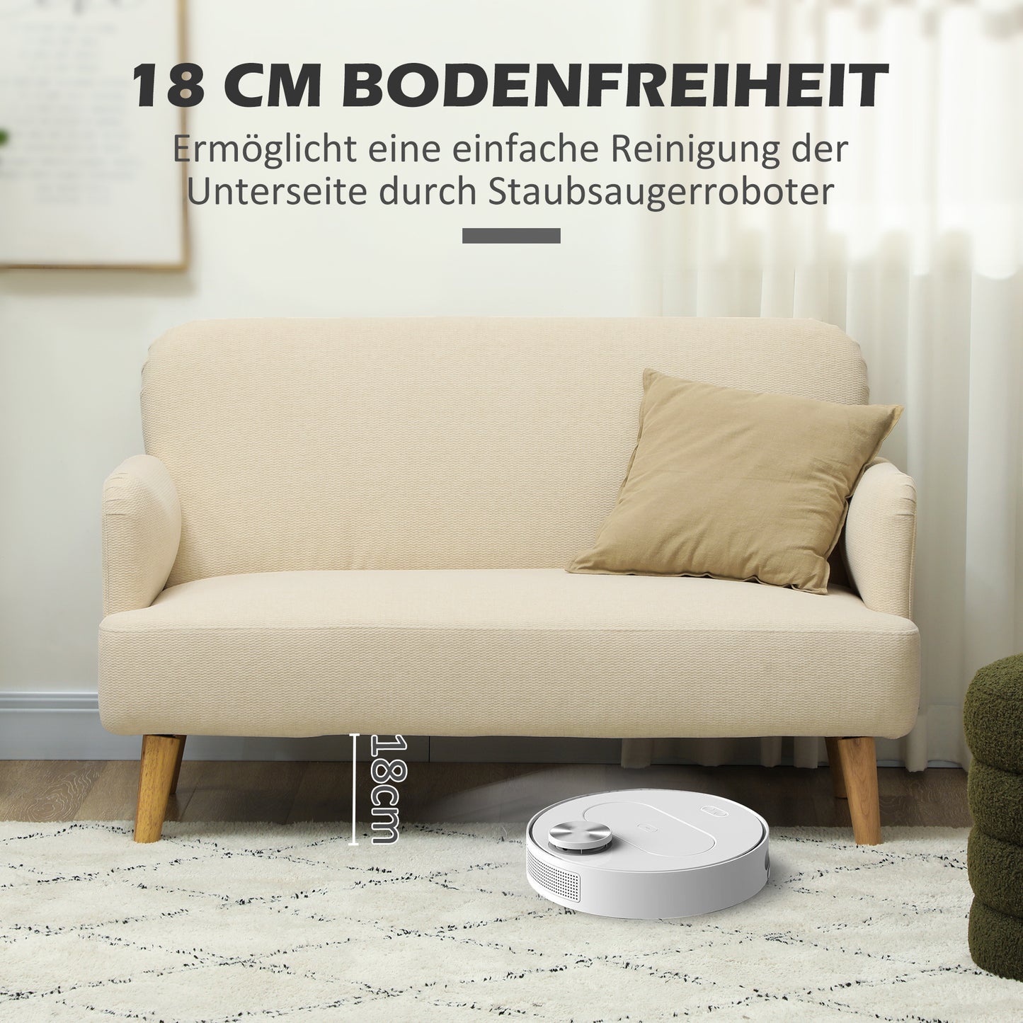 Tweezitsbank – 2-zitsbank – Bankje – Zitbank – Loveseat – Compact Design – Huidvriendelijke Crème Bekleding – Draagvermogen 240 kg – Afmeting 130x74x79 cm