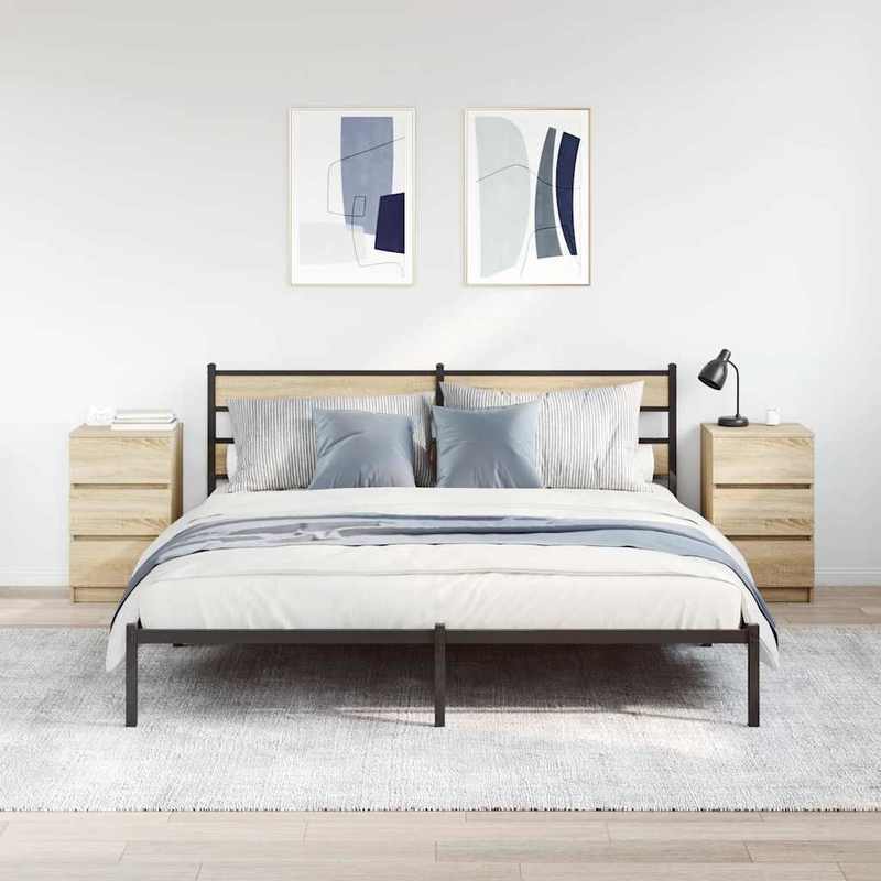 Nachtkastje – Bijzettafel – Nachtkast – Ladekastje – Opbergkast – Set van 2 – 3 Lades – Massief Eikenhout – Compact 39x35x65 cm