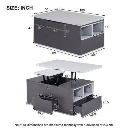 Salontafel – Koffietafel – Bijzettafel – Woonkamertafel – Opbergtafel – Extra Lang Met Lift-Top – Grote Opbergruimte Met Lades En Planken