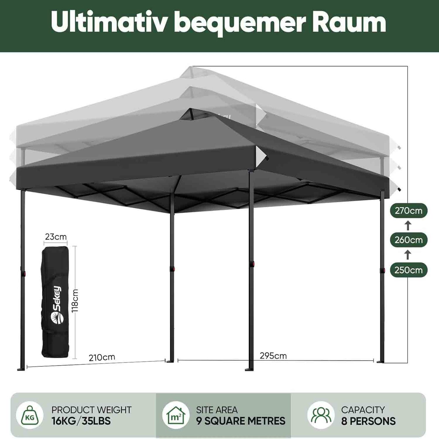 Pop-up Partytent – Vouwtent – Paviljoen – Outdoor Tent – Markttent – 3x3 Meter – Stevig Aluminium Frame – Zijwanden Met Privacyraam