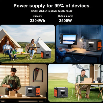 Powerbank – Draagbare Stroomvoorziening – Mobiele Energiebron – Noodstroom – Solar Generator – 2304Wh Capaciteit – 2500W Continu Vermogen met 4 AC Stopcontacten