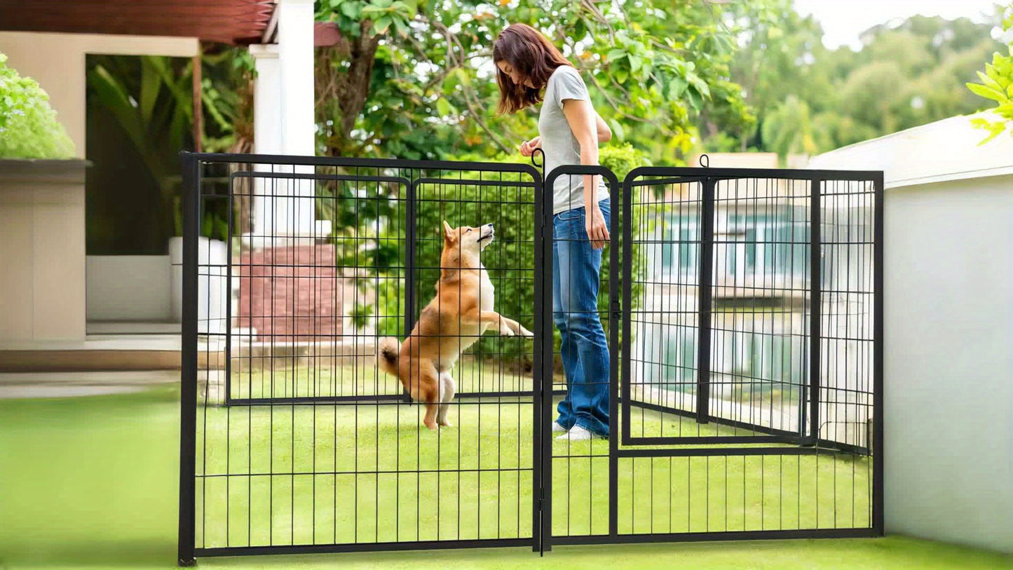 Puppyren – Hondenren – Dierenren – Puppyafscheiding – Kleine huisdierenren – Inklapbaar en verstelbaar – Met automatische sluitdeur 80 cm hoog – 16 metalen panelen mat zwart