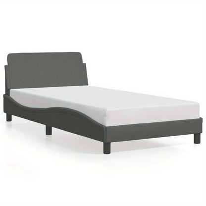 Bed frame without mattress dark grey 100x200 cm fabric with Slat Support Platform Bed Frame Suitable for Mattress Size 100 x 200 cm for Bedroom Style D