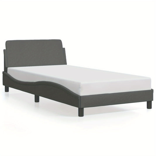 Bed frame without mattress dark grey 100x200 cm fabric with Slat Support Platform Bed Frame Suitable for Mattress Size 100 x 200 cm for Bedroom Style D