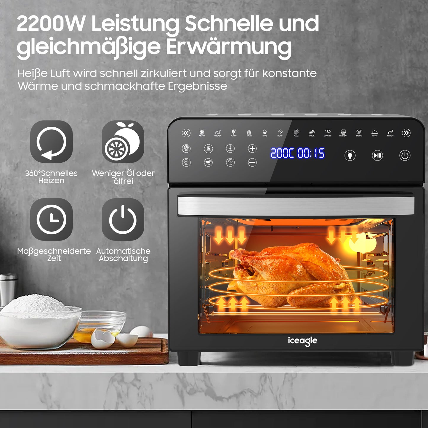 Airfryer – Heteluchtfriteuse – Mini Oven – Heteluchtoven – Gezond Koken – 15L XXL Capaciteit – 2200W Vermogen – 13 Programma’s Met Touchscreen