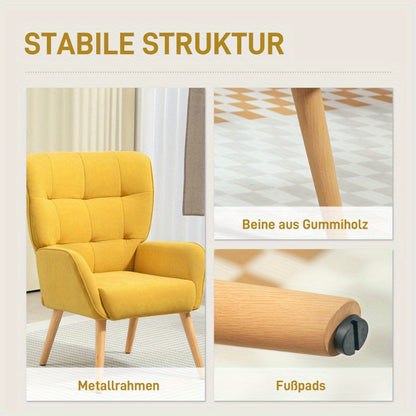 Fauteuil – Relaxstoel – Lounge Chair – Leunstoel – Zetel – Mosterdgeel – Fluweelbekleding – Massief Houten Poten – Direct Gebruiksklaar – Comfortabele Dikke Zitkussen