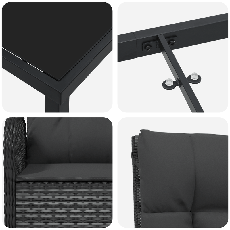5-Delige Tuinset – Tuinmeubelset – Terrasmeubel – Buitenstoelenset – Poly-Rattan Loungeset – Zwart – Weerbestendig Rattan Frame – Afneembaar Kunststof Tafelblad