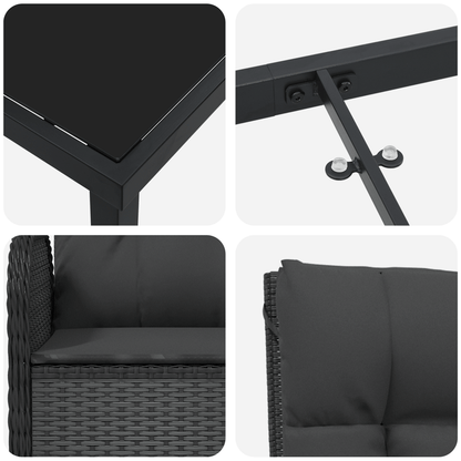 5-Delige Tuinset – Tuinmeubelset – Terrasmeubel – Buitenstoelenset – Poly-Rattan Loungeset – Zwart – Weerbestendig Rattan Frame – Afneembaar Kunststof Tafelblad