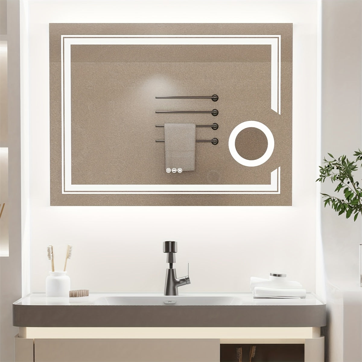 Badkamerspiegel – Wandspiegel – Verlichte Spiegel – LED Spiegel – Make-up Spiegel – 60x80 cm – 3X Vergroting – Anti-Condensfunctie