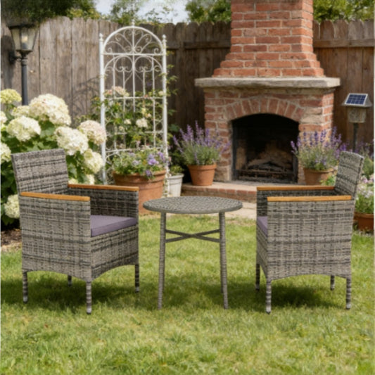 3pcs Poly Rattan Gray Garden Set |, Premium, Suitable for Outdoor Use, Removable Parts, Pub-Style, Essential for Gardens, Discount on First Item