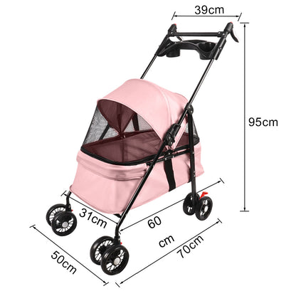 Inklapbare Hondenbuggy – Dierenwagen – Huisdierenwagen – Hondenkar – Kattenbuggy – Compact & Stevig Carbonstaal Frame – Max 15 Kg Draagvermogen – Roze 50x70x95 cm