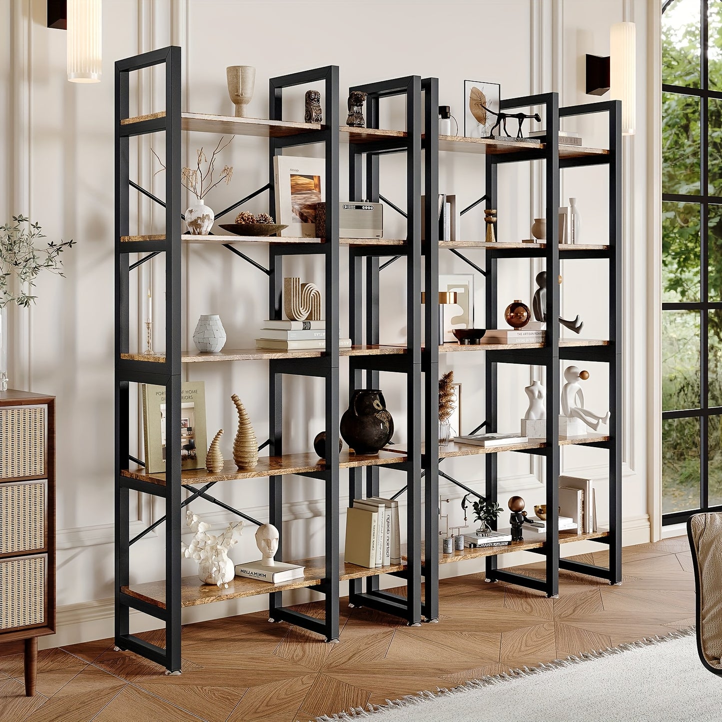 Boekenplank – Boekenrek – Wandplank – Wandrek – Opbergplank – 5-laags – Hout en Metalen Frame – Stevig en Compact – Makkelijk te Monteren