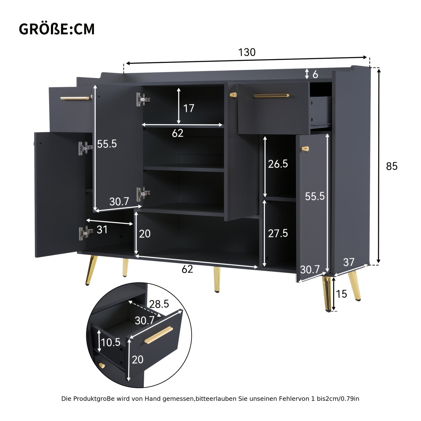 Shoe Cabinet With 2 Drawers And Shoe Rack With 4 Doors, Metal Feet, Black
