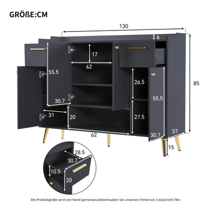 Shoe Cabinet With 2 Drawers And Shoe Rack With 4 Doors, Metal Feet, Black