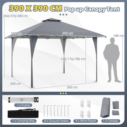 Pop-Up Pavilion – Tuinpaviljoen – Partytent – Vouwtent – Prieel – Waterbestendig – Verstelbare Hoogte – Grijs – Met Dubbele Dak – Stevig Metalen Frame
