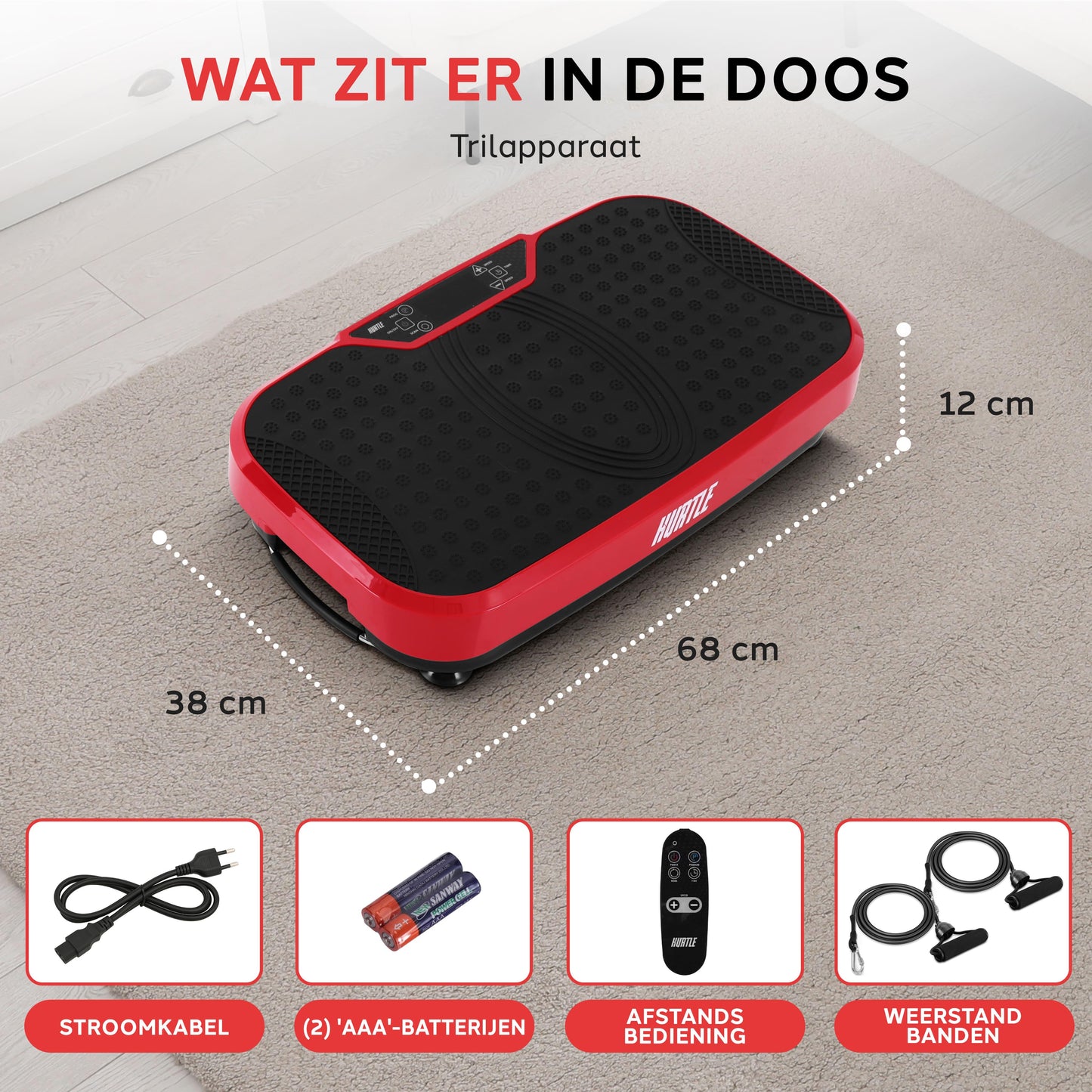 Vibration Platform Fitness Machine – Trillingsplaat – Fitness Plate – Vibratieboard – Workout Trainer – Rood – 40 Instelbare Intensiteiten – Anti-Slip Rubber