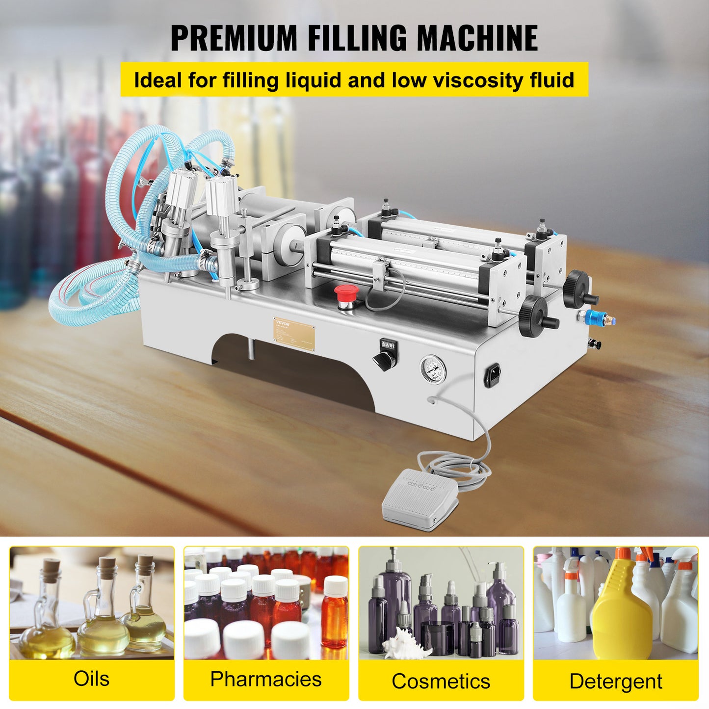 Vulmachine – Vloeistofvuller – Flessenvuller – Pneumatische Vulmachine – Vloeistof Dispenser – Twee Vulmondjes – Roestvrij Staal – Instelbaar 100-1000 ml