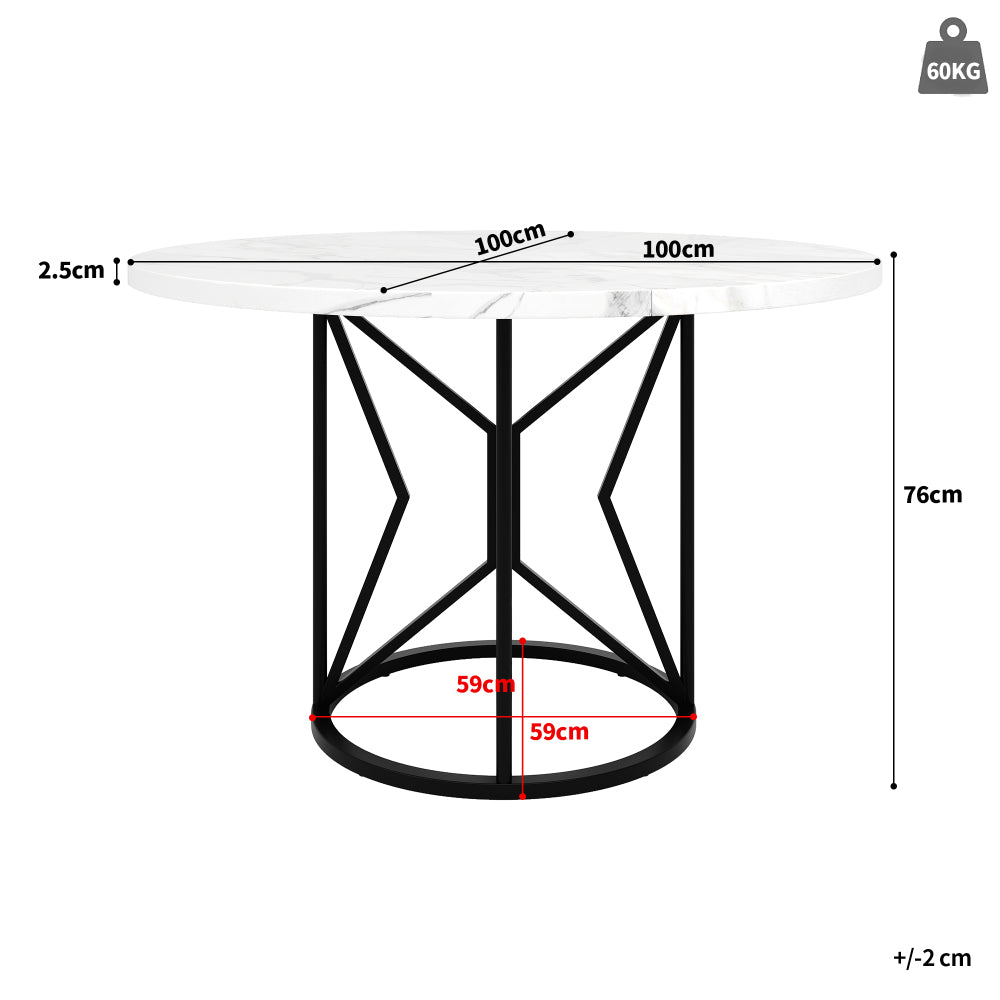 Ronde Eettafel – Eettafel Rond – Keukentafel – Salontafel Rond – Tafel 100x100x76 cm – Metalen Poten – Geschikt Voor 4-6 Personen