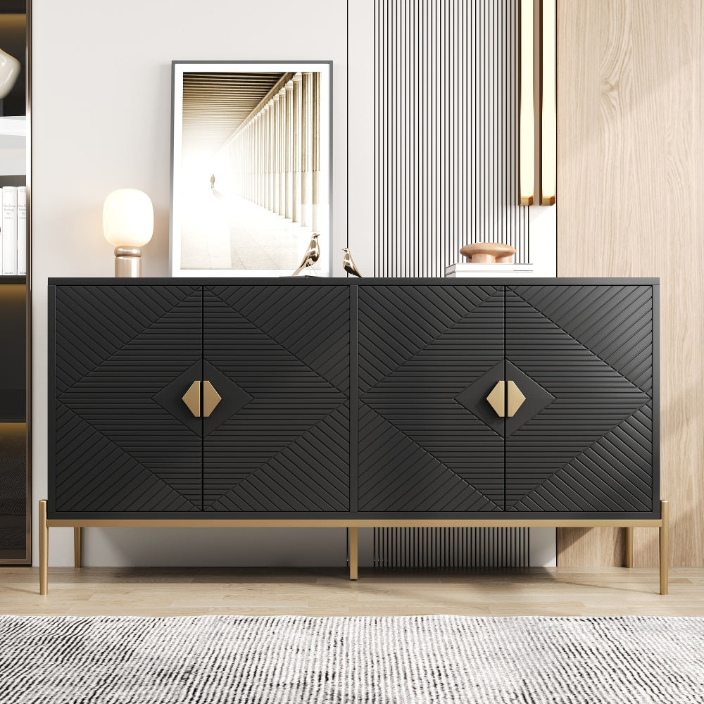 Dressoir – Modern Sideboard – Opbergkast – Ladekast – Kast – Zwart – 162x80x40 cm – Minimalistisch Design – Geschikt Voor Woonkamer Eetkamer Hal