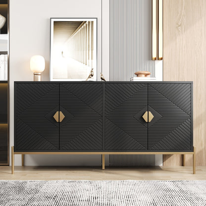 Dressoir – Modern Sideboard – Opbergkast – Ladekast – Kast – Zwart – 162x80x40 cm – Minimalistisch Design – Geschikt Voor Woonkamer Eetkamer Hal